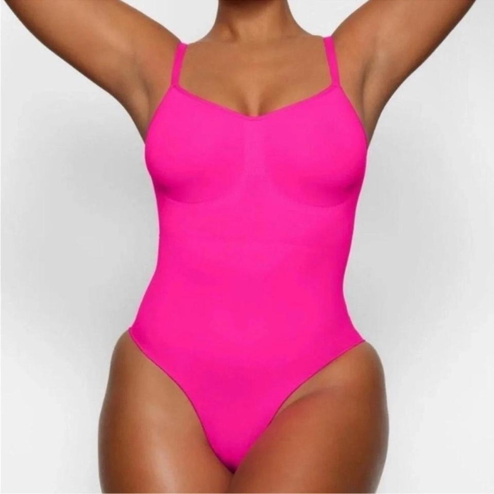 SKIMS hot pink sculpting brief bodysuit